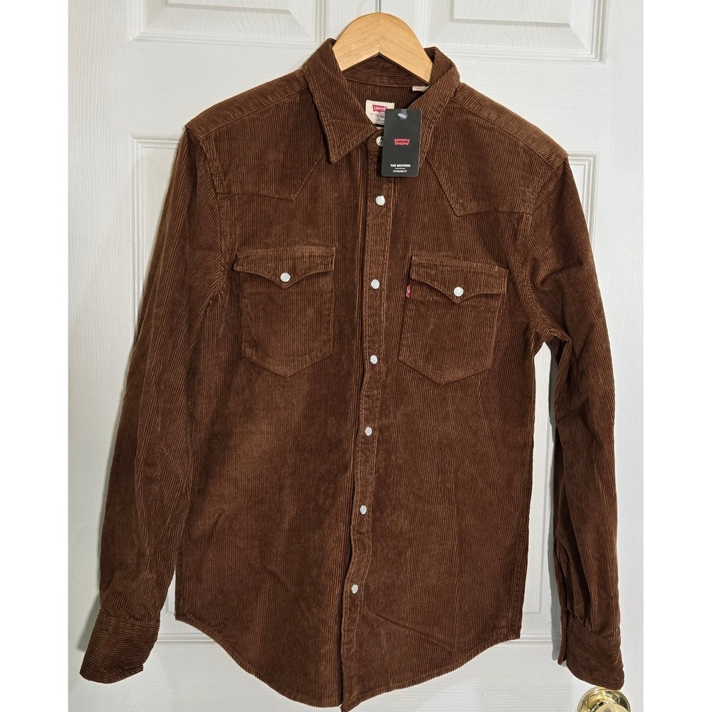 Levis Mens The Western Corduroy Pearl Snap Shirt Brown 857450244 Size S